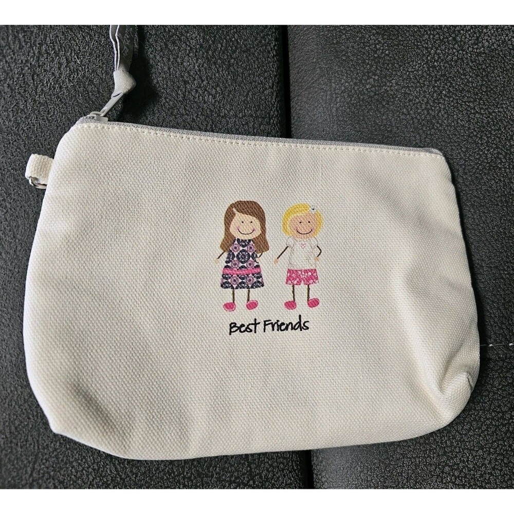 Thirty-One Mini Zipper Pouch Best Friends Natural Color with Gray Zipper
